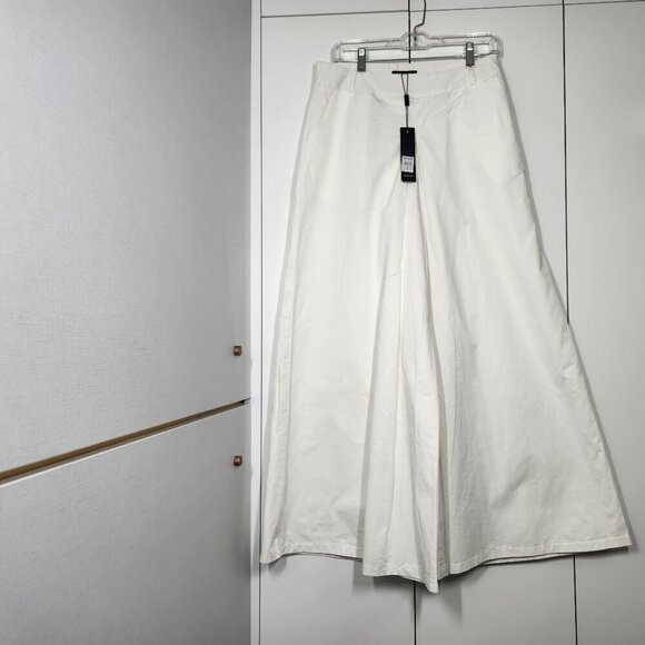 Beulah Pants - Beulah Wide Leg High Waisted Pleated Front Pants Size L White Cotton Blend